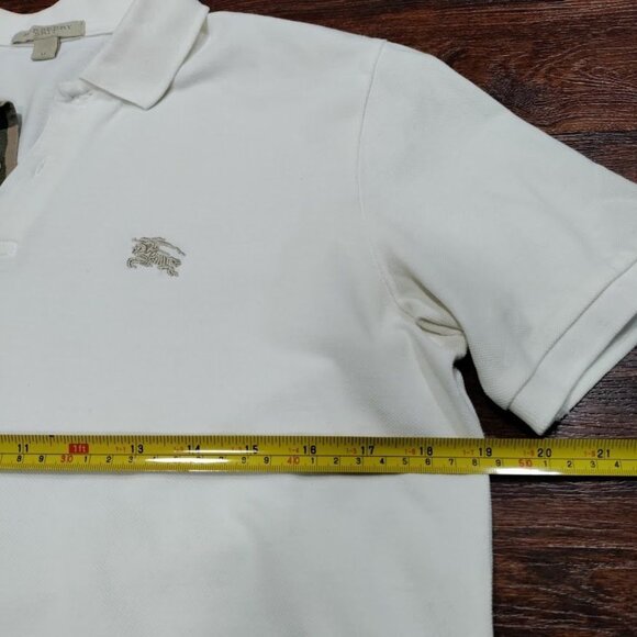 Burberry Brit White Embroidered Logo Plaid Details Placket Polo Shirt Men's M - Picture 14 of 16